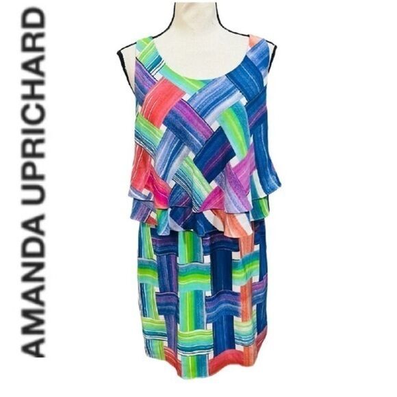 Amanda Uprichard colorful printed sleeveless layered silk Shift Dress size small - Picture 1 of 12